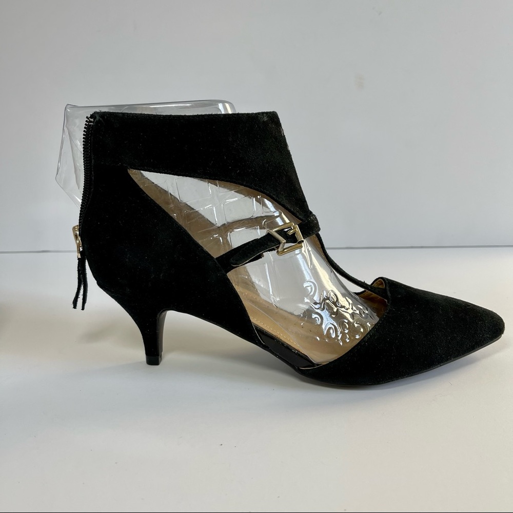 Black Suede Leather T-strap Mules NWOT